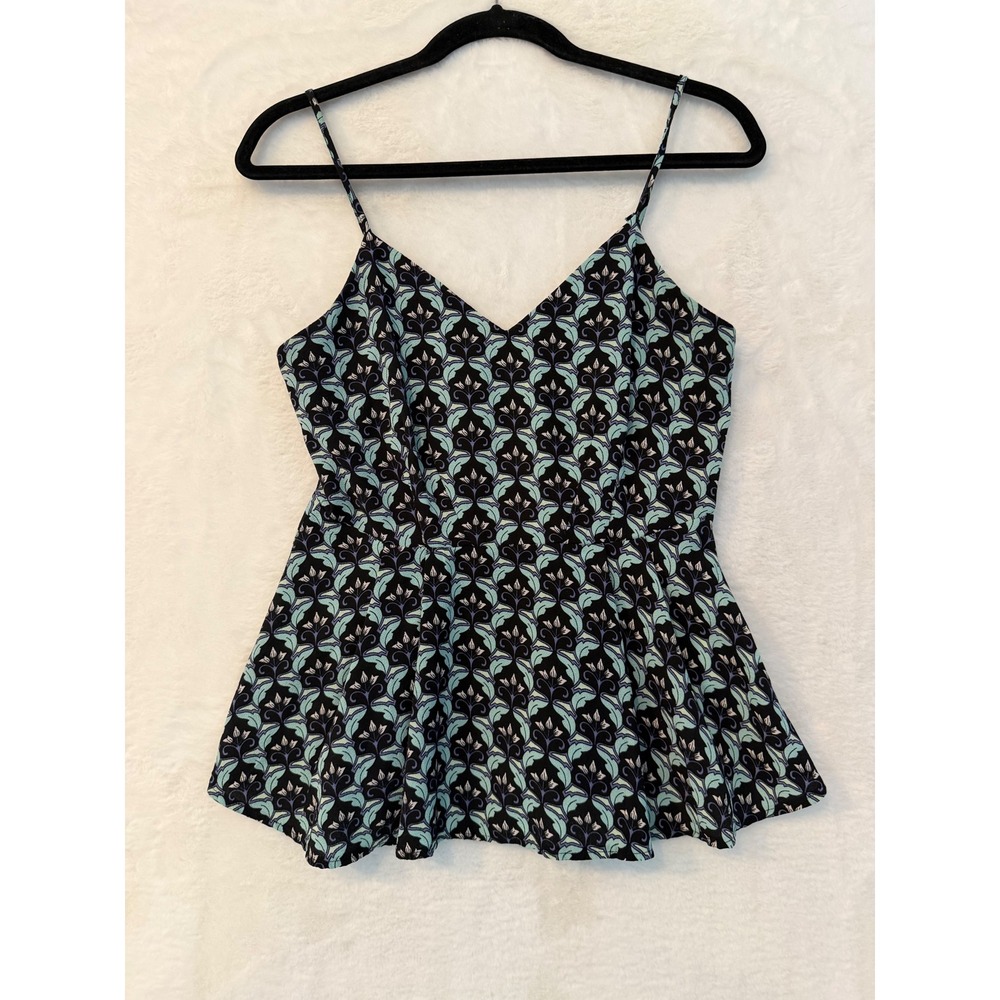 Fab'rik Womens Medium Peplum Camisole Top Floral Damask V-Neck Zip Back